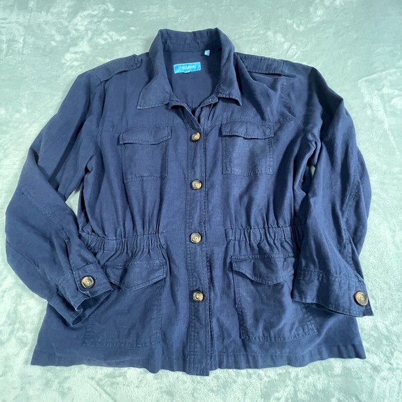 Draper James Jackets & Blazers - Draper James RSVP Womens Linen Jacket Size XL Preppy Safari Old Money Navy Blue